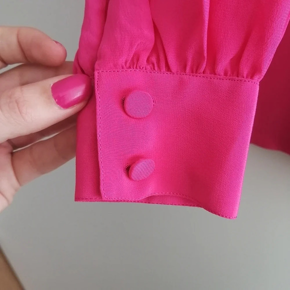 Vintage Peony Pure Silk Hand Embroidered Pink Long Sleeve Blouse Size 34 Small - Picture 9 of 17